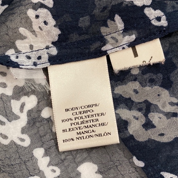 Ann Taylor Top, Blue Floral Blouse, Sheer, Navy Lace 3/4 Sleeves, Women's (US M) - Picture 11 of 12